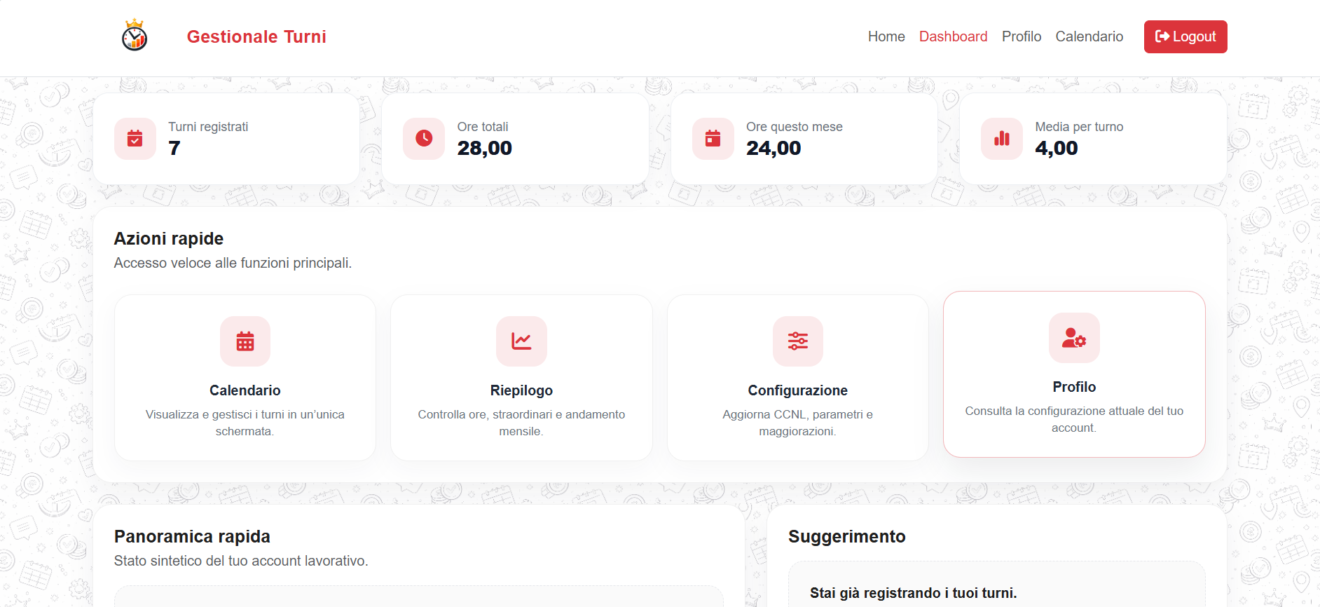 Anteprima dell'interfaccia di Gestionale Turni