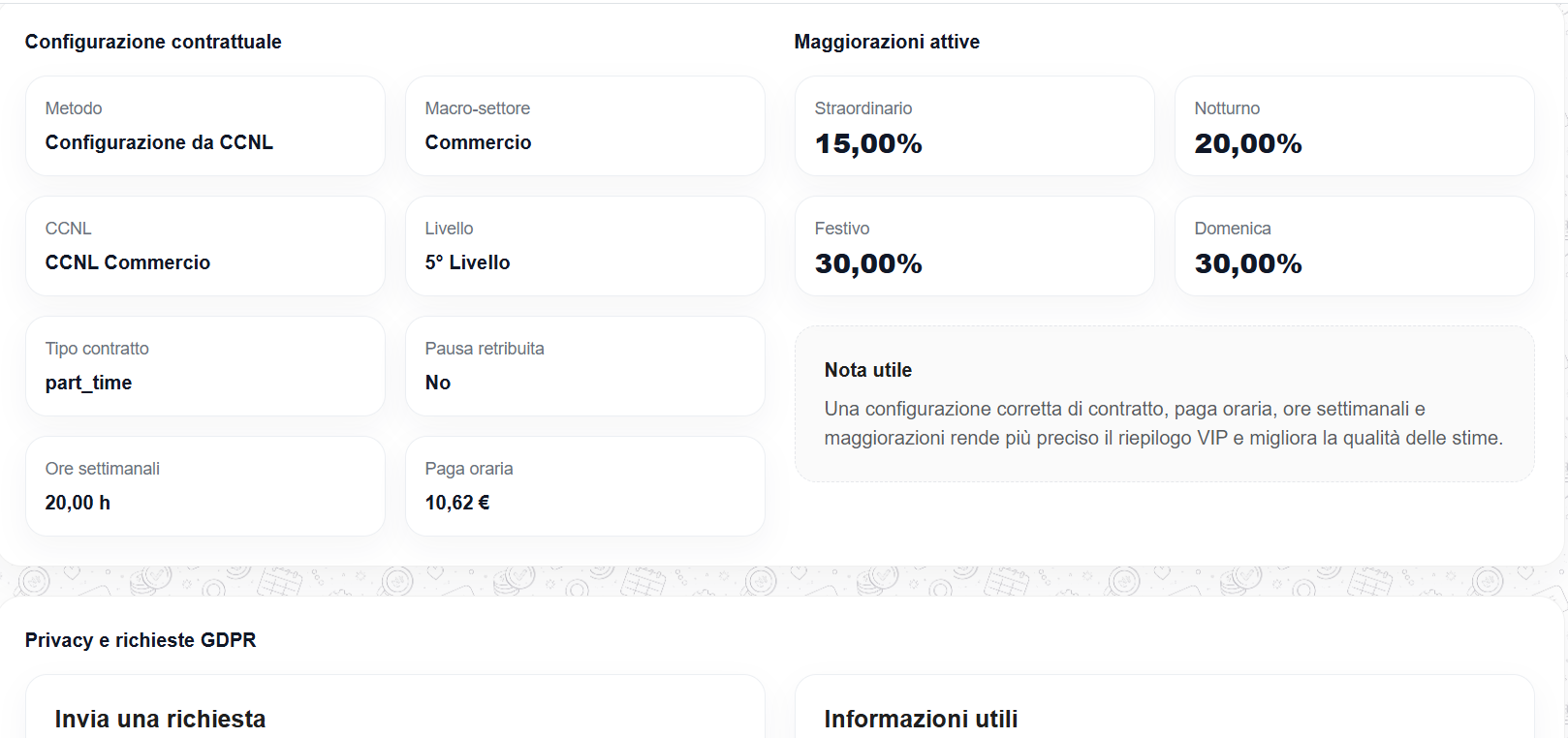 Profilo contratto e configurazione dell'app Gestionale Turni